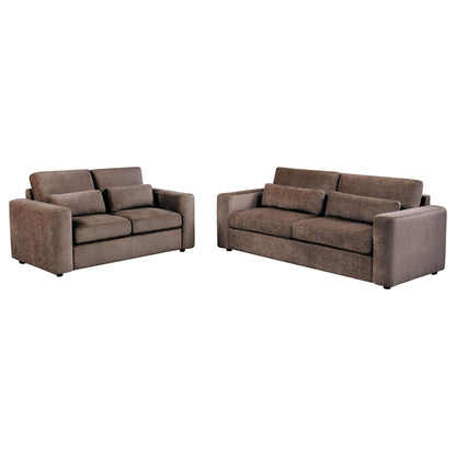 Amador 2-piece Chenille Upholstered Track Arm Sofa Set Chocolate