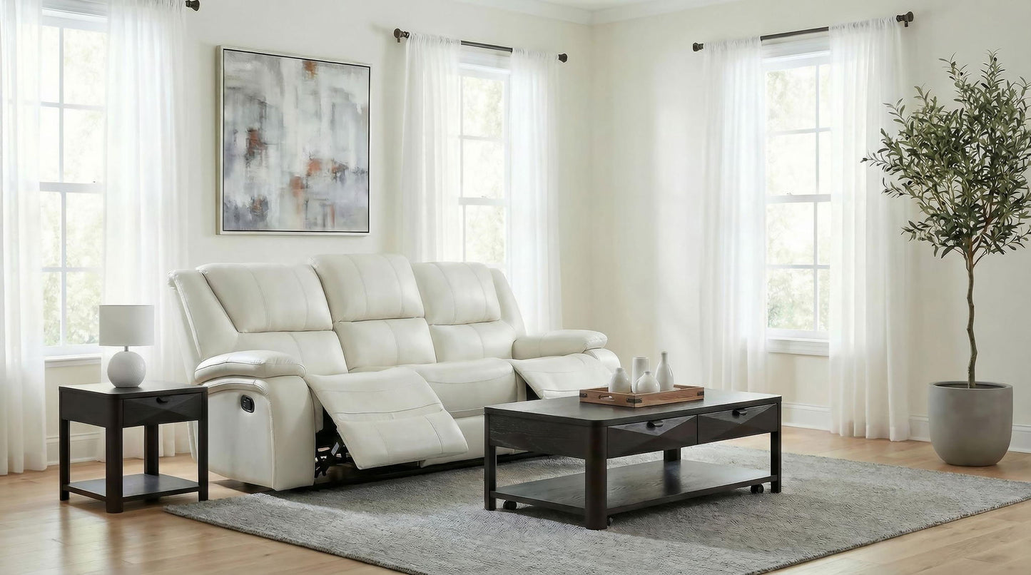 Camila Upholstered Motion Reclining Sofa White