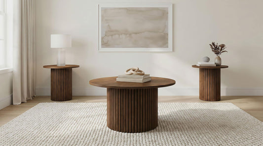 Hamlyn 3-piece Round Fluted Coffee and End Table Set Walnut