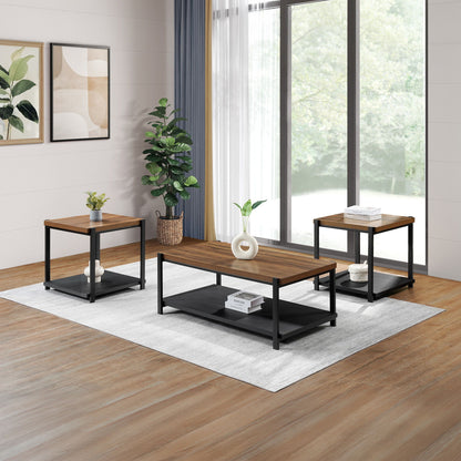 Linea - 3 Piece Occasional Set (1 Coffee & 2 End Tables) - Black / Brown