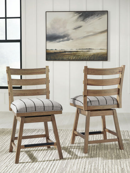 Ridgester - Upholstered Swivel Barstool (Set of 2) - Light Brown