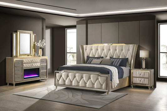 Lorient 4-piece California King Bedroom Set Ivory and Camel