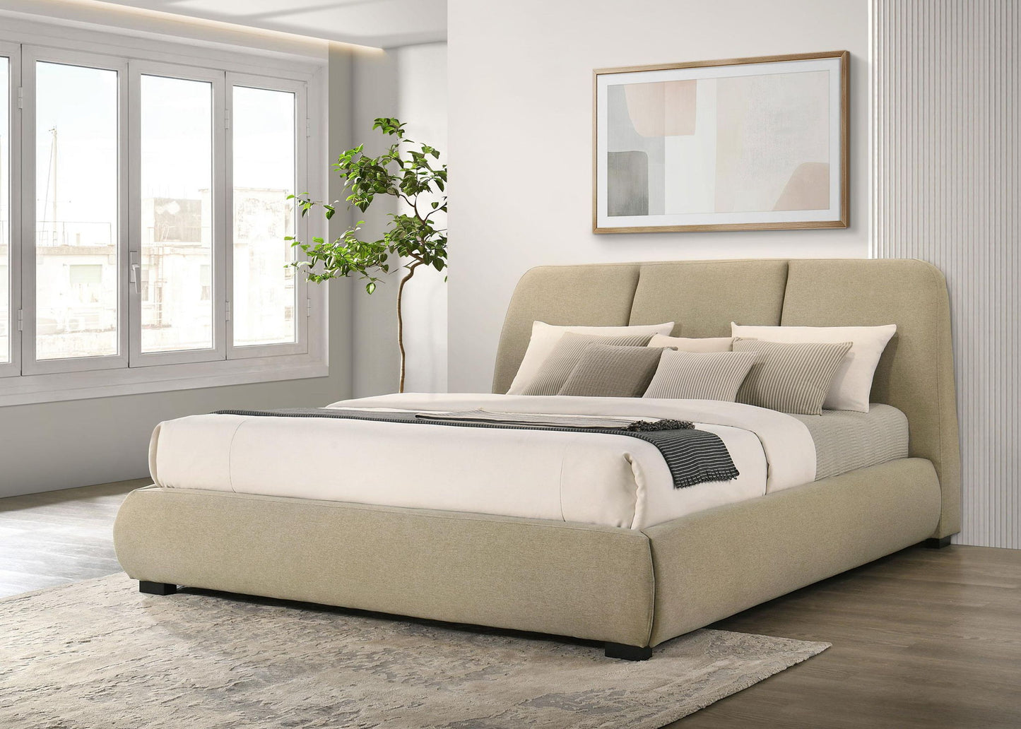 Mokena 46-inch Upholstered Eastern King Platform Bed Brown