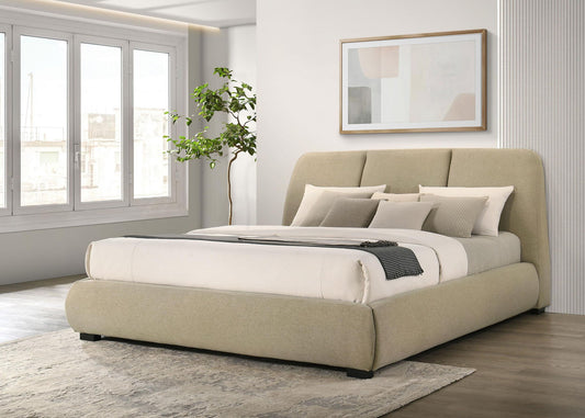 Mokena 46-inch Upholstered Eastern King Platform Bed Brown