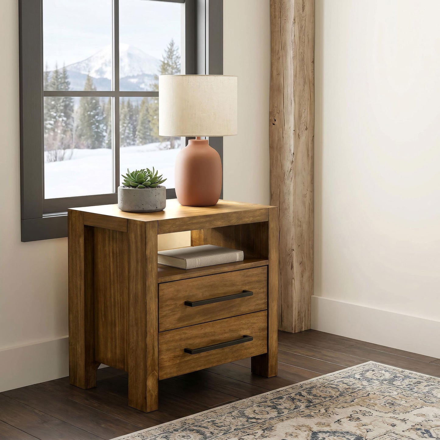 Adderley 2-drawer Nightstand Bedside Table Warm Brown