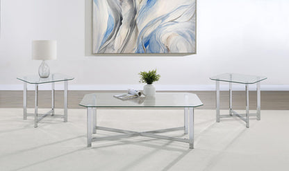 Cronin 3-piece Tempered Glass Top Coffee Table Set Chrome