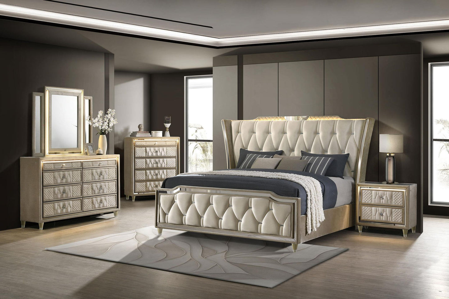 Lorient 5-piece Queen Bedroom Set Ivory and Camel