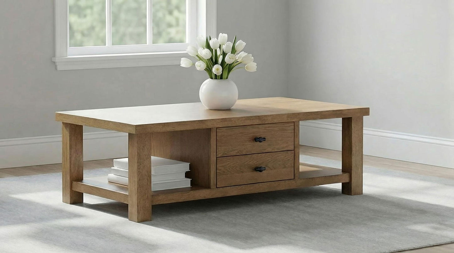 Beasley 2-Drawer Wood Coffee Table Golden Oak