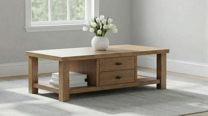 Beasley 2-Drawer Wood Coffee Table Golden Oak