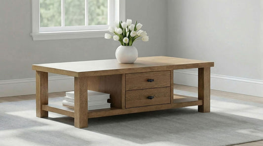 Beasley 2-Drawer Wood Coffee Table Golden Oak