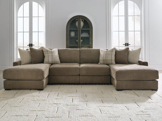 Camellia-Court - 4-Piece Double Chaise Sectional - Coffee