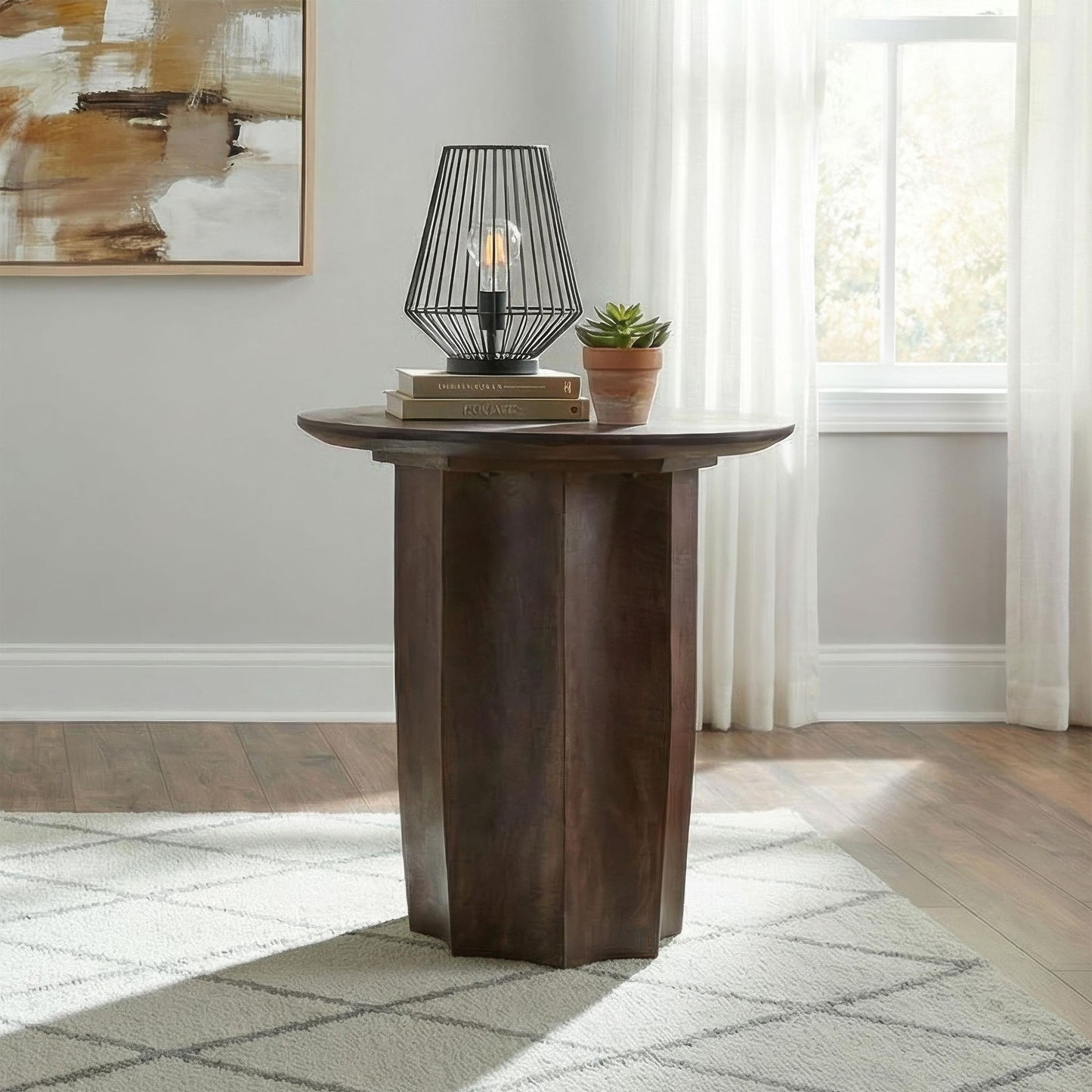 Cayenne Solid Mango Wood Accent Side End Table Walnut