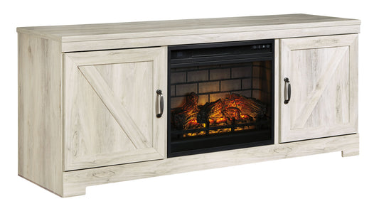 Bellaby - 63" TV Stand With Faux Firebrick Fireplace Insert - Whitewash
