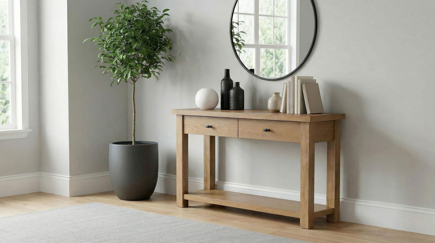 Beasley 2-Drawer Wood Console Table Golden Oak