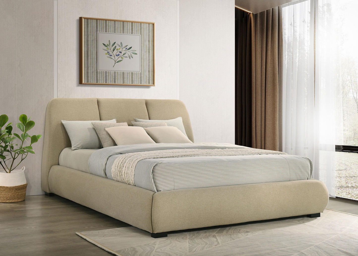 Mokena 46-inch Upholstered California King Platform Bed Brown