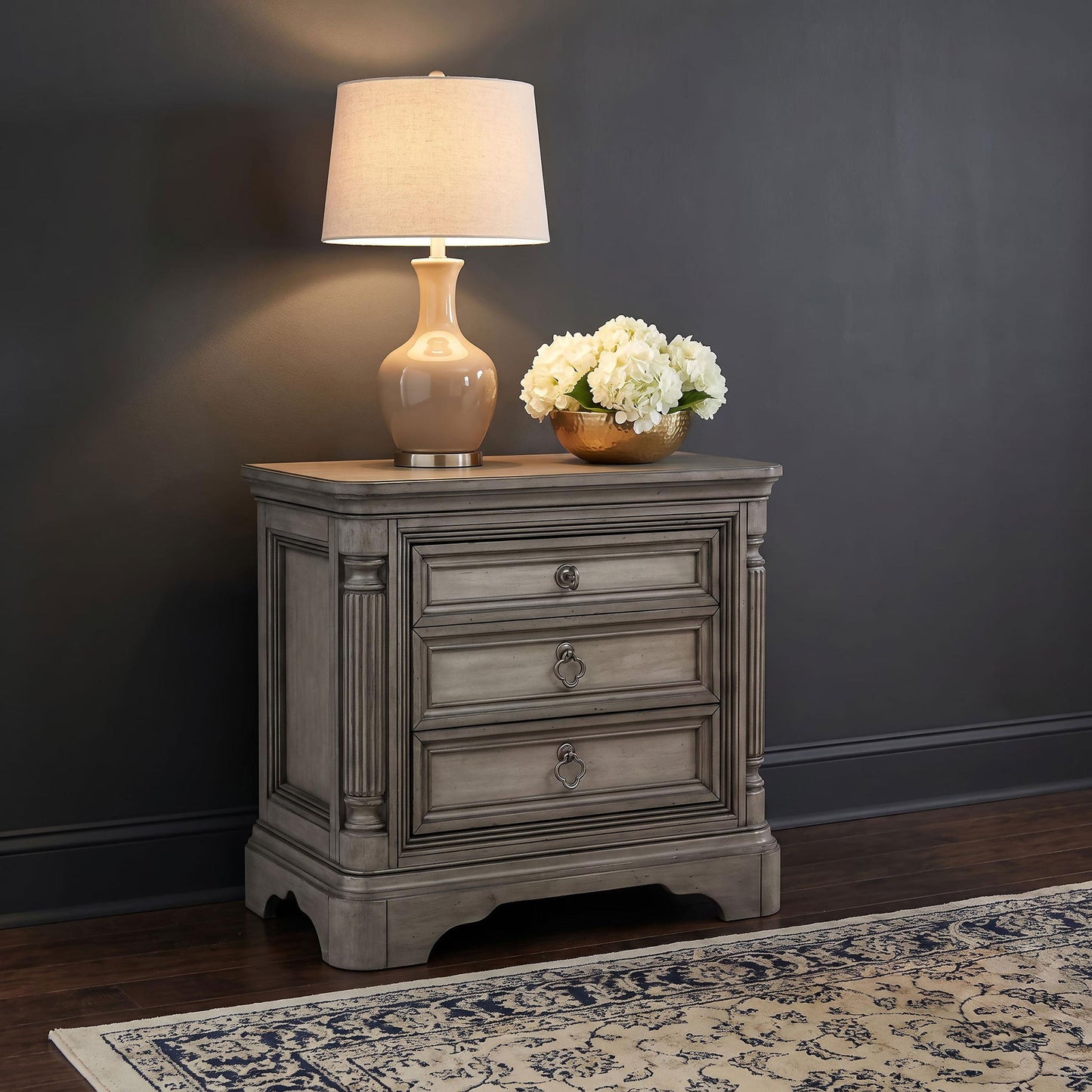 Cresswell 3-drawer Nightstand Bedside Table Weathered Taupe
