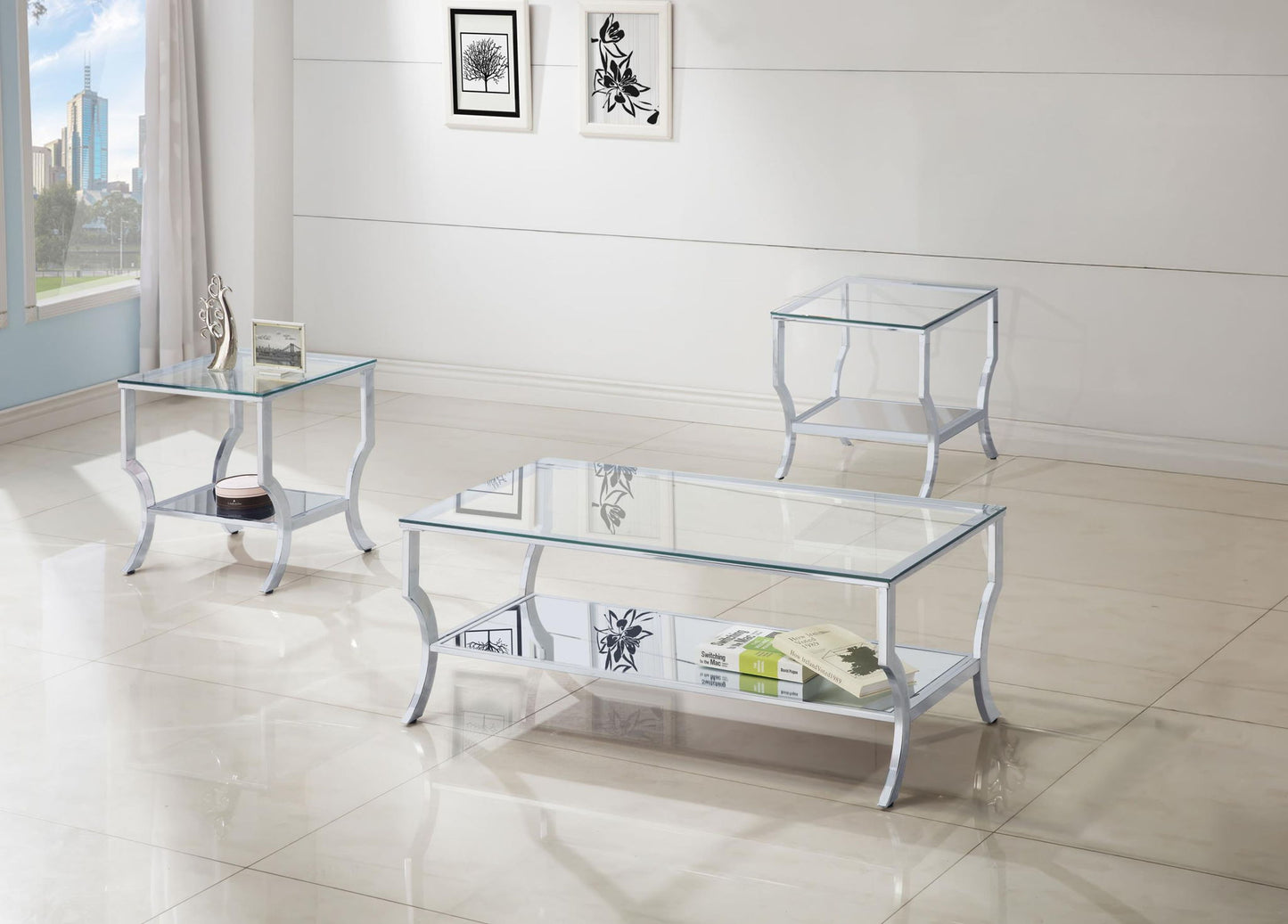 Saide 3-piece Glass Top Coffee and End Table Set Chrome
