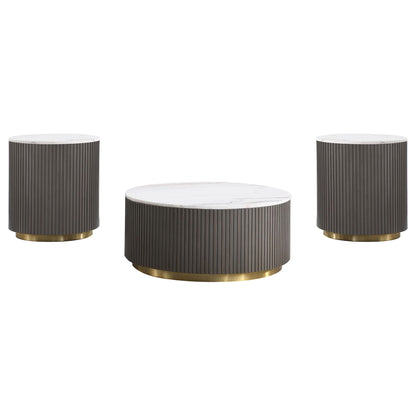 Jason 3-piece Round White Marble Coffee Table Set Charcoal