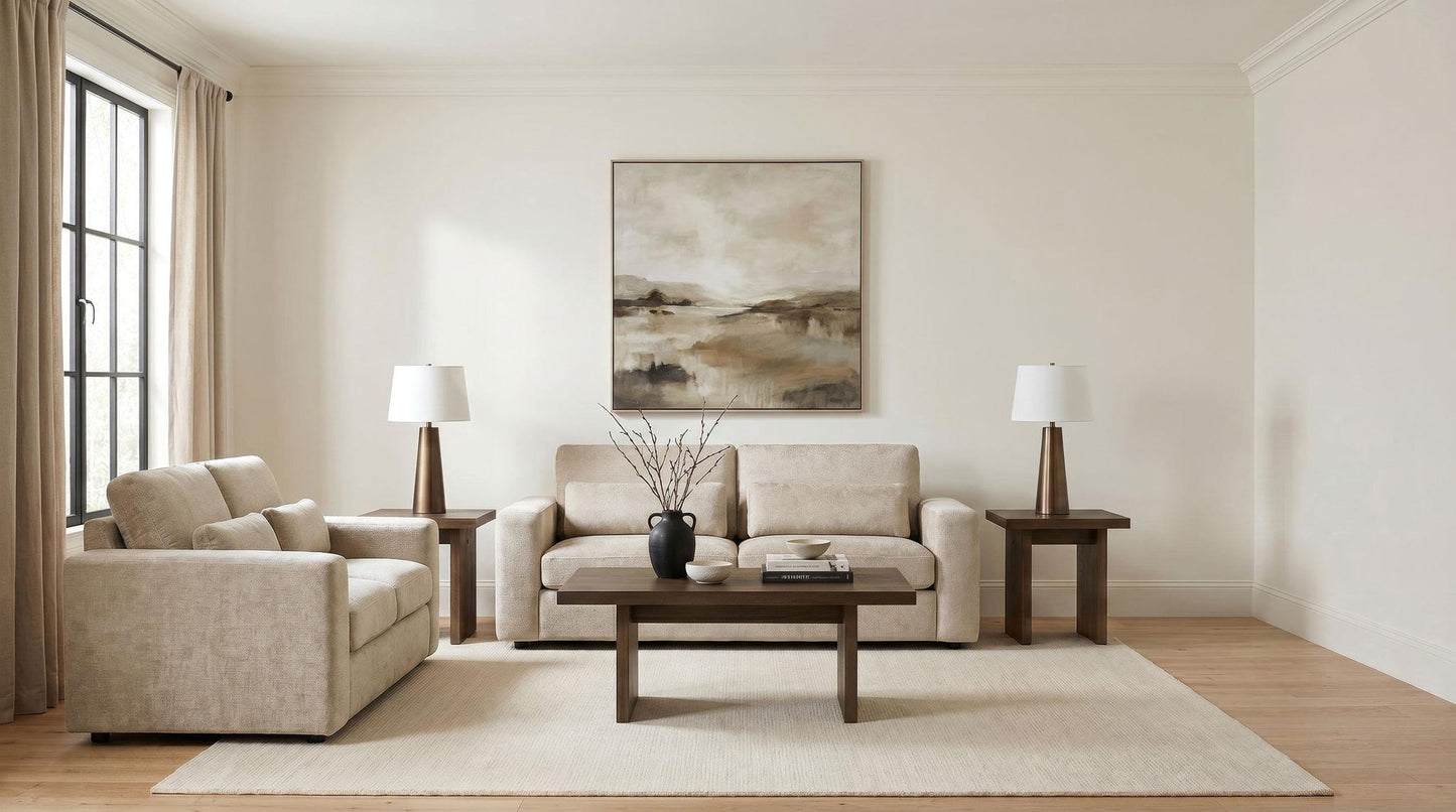 Amador 2-piece Chenille Upholstered Track Arm Sofa Set Camel