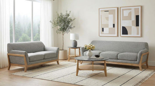 Vaughn 2-piece Fabric Upholstered Flared Arm Sofa Set Grey