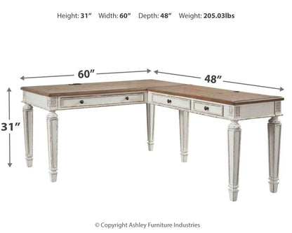Realyn - Home Office L Shaped Desk - White / Brown