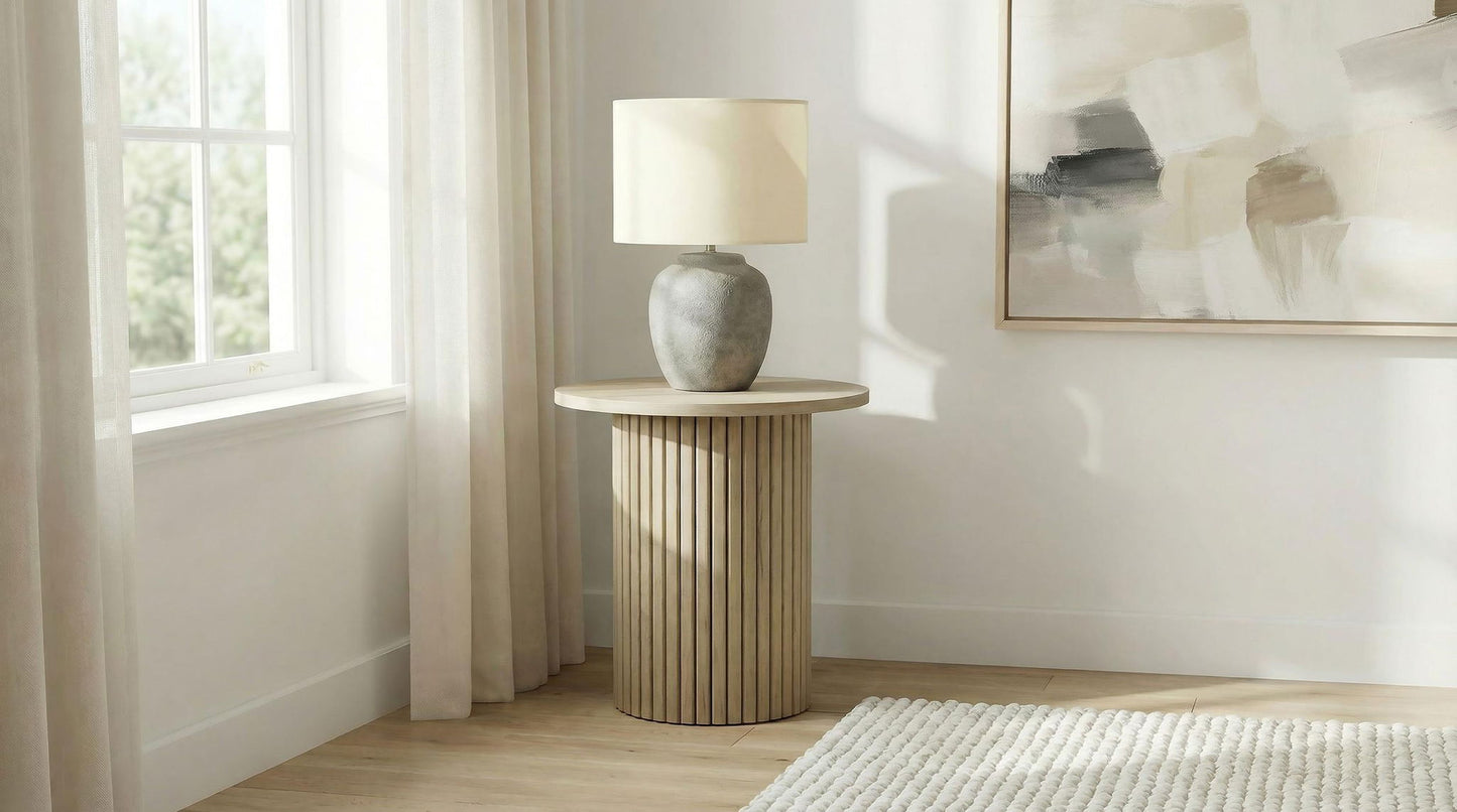 Hamlyn Round Fluted Occasional Side End Table Natural Oak