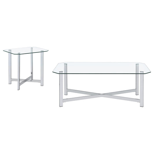 Cronin 2-piece Tempered Glass Top Coffee Table Set Chrome