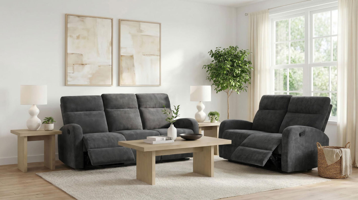 Hamilton 2-piece Chenille Manual Reclining Sofa Set Charcoal Grey
