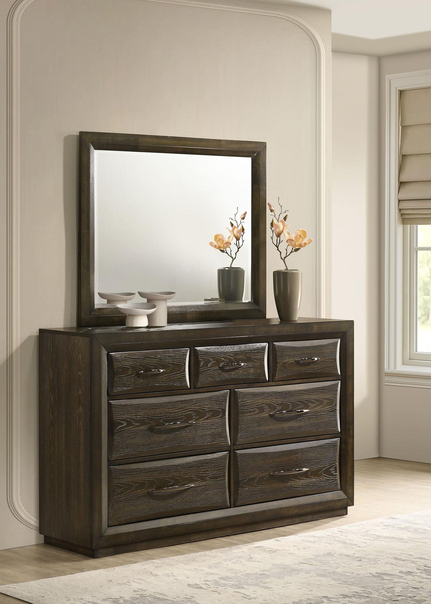 Atlas 7-drawer Bedroom Dresser and Mirror Set Dark Oak