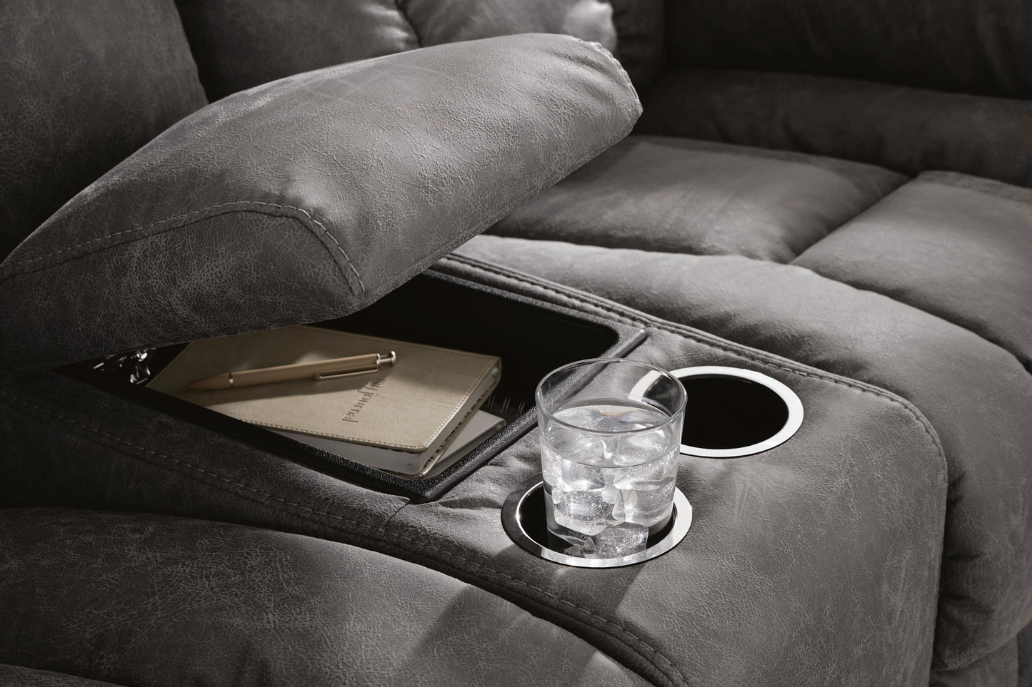 Bakerstein - Power Reclining Loveseat/Console/Adjustable Headrest - Galaxy
