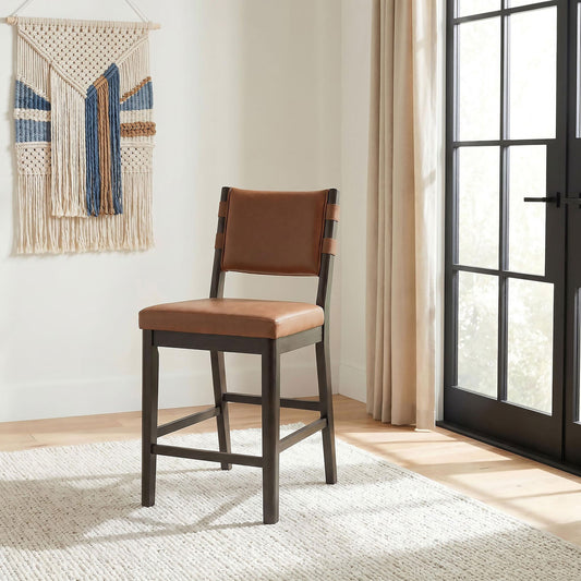 Tegan Faux Leather Upholstered Counter Height Chair Cognac (Set of 2)