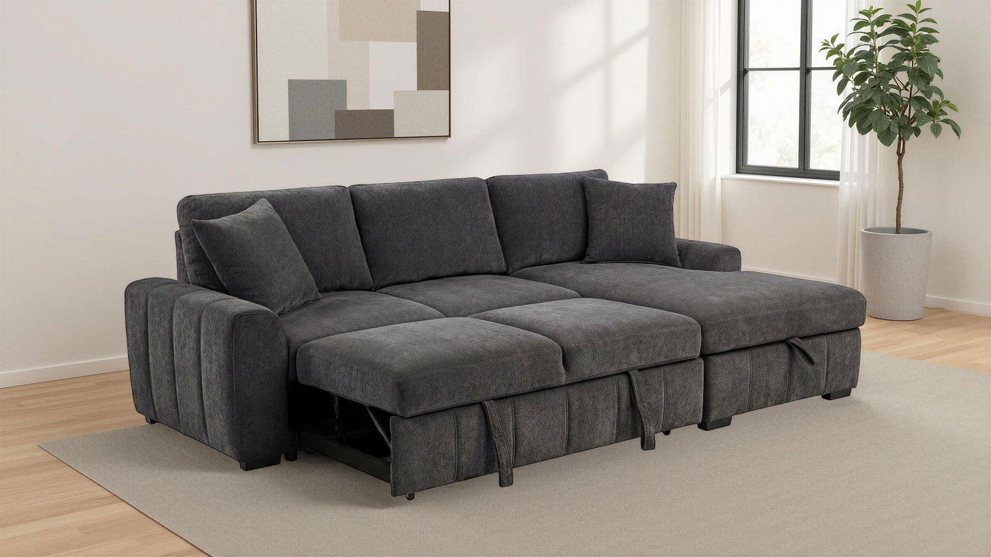 Pastrana Upholstered Sleeper Sectional Sofa RAF Chaise Grey