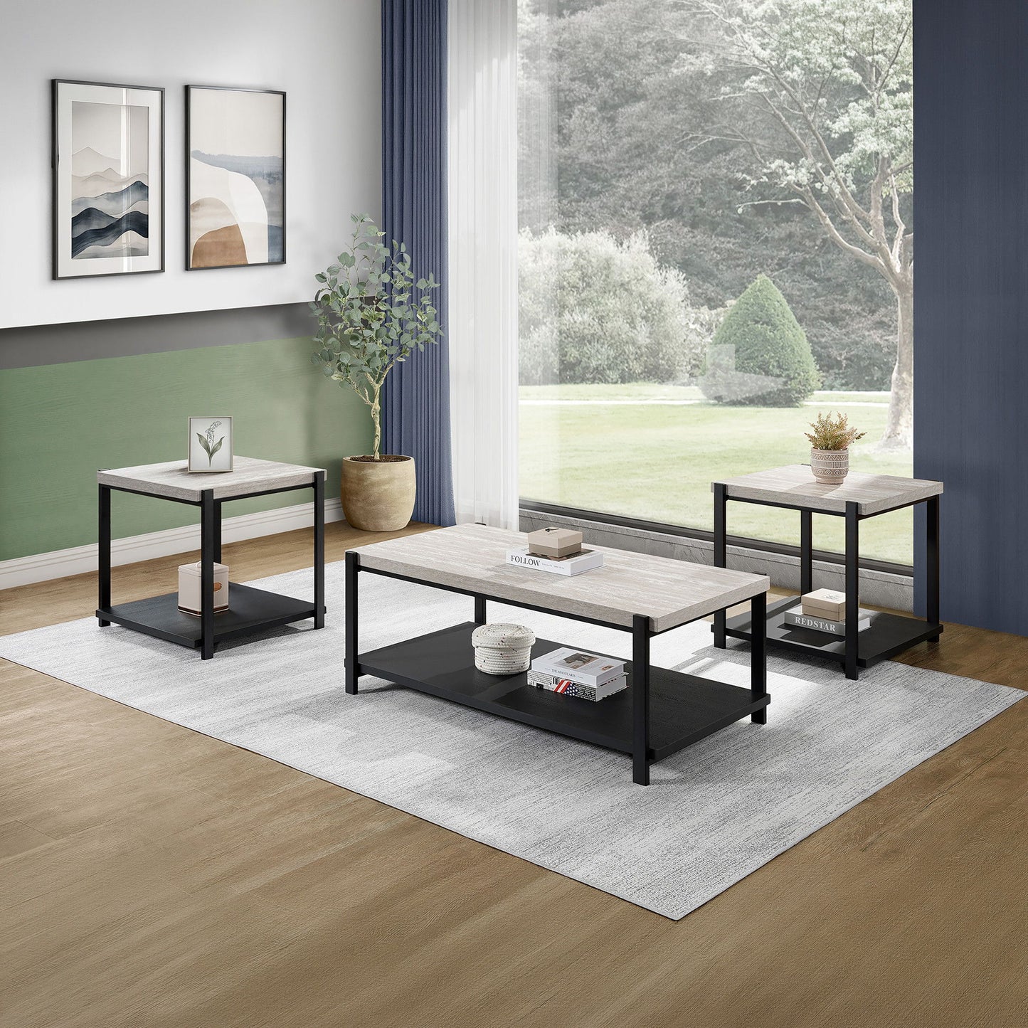 Linea - 3 Piece Occasional Set (1 Coffee & 2 End Tables) - Light Gray