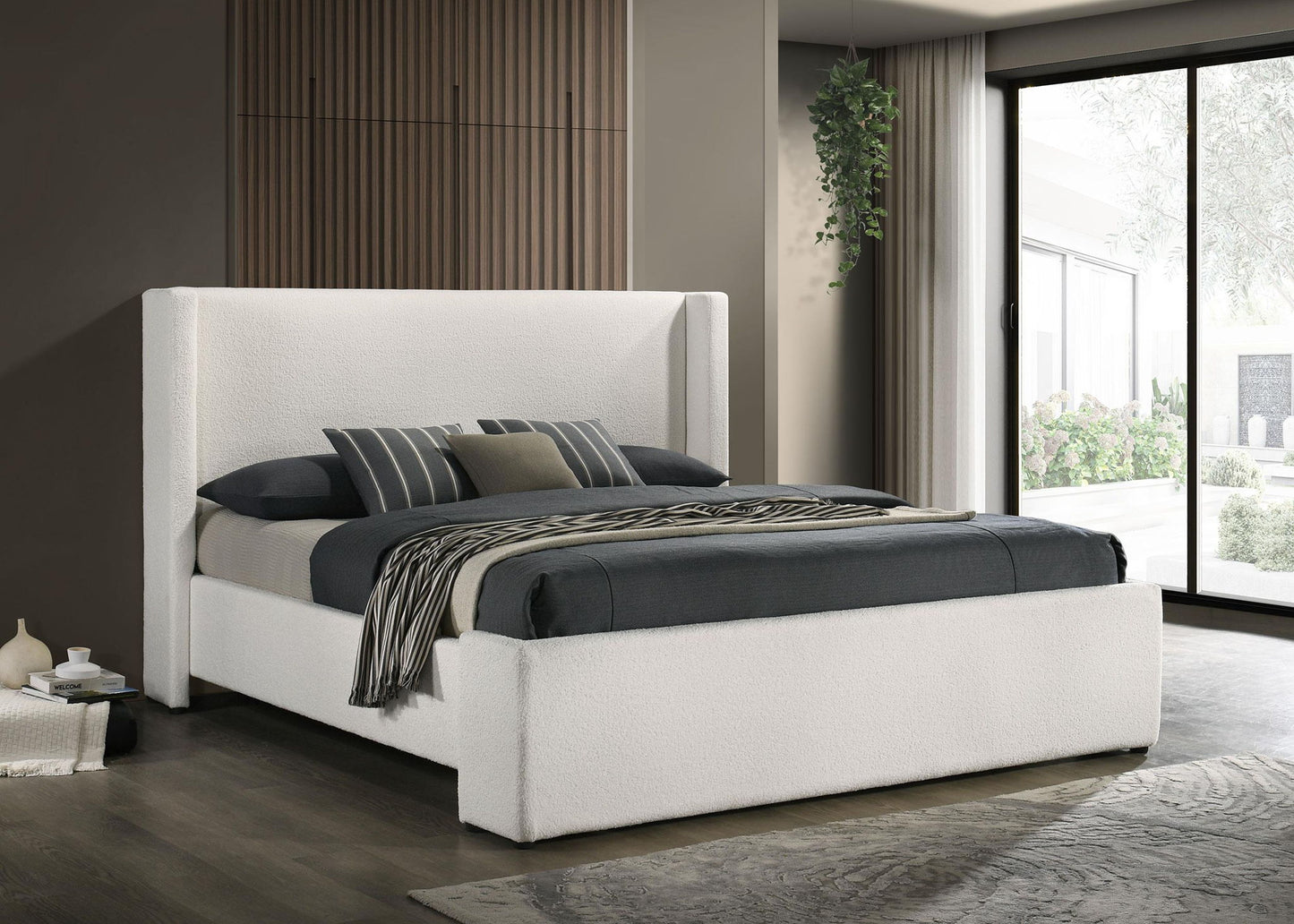 Alamosa Boucle Upholstered Eastern King Platform Bed White