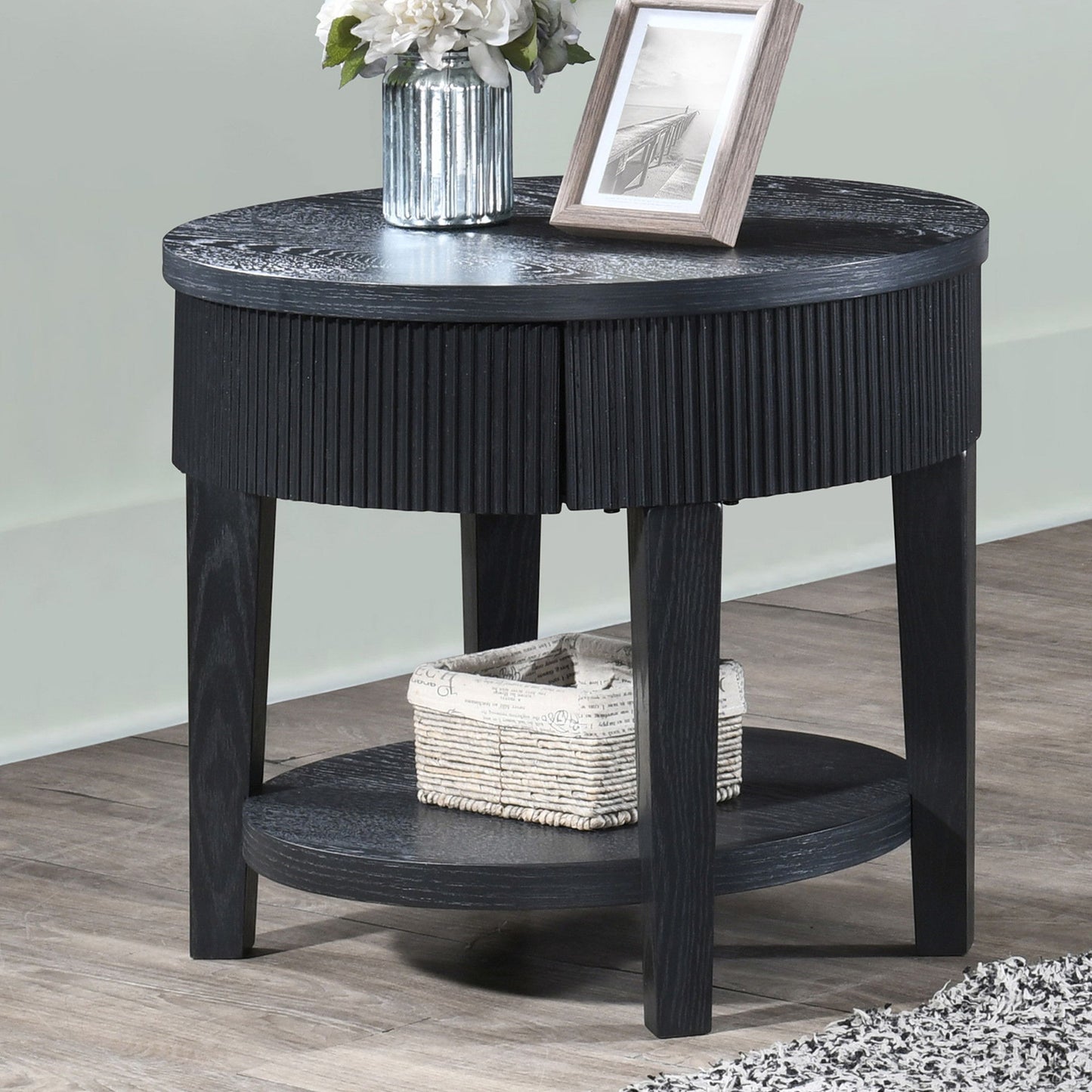 Tate - Round One Drawer End Table - Black