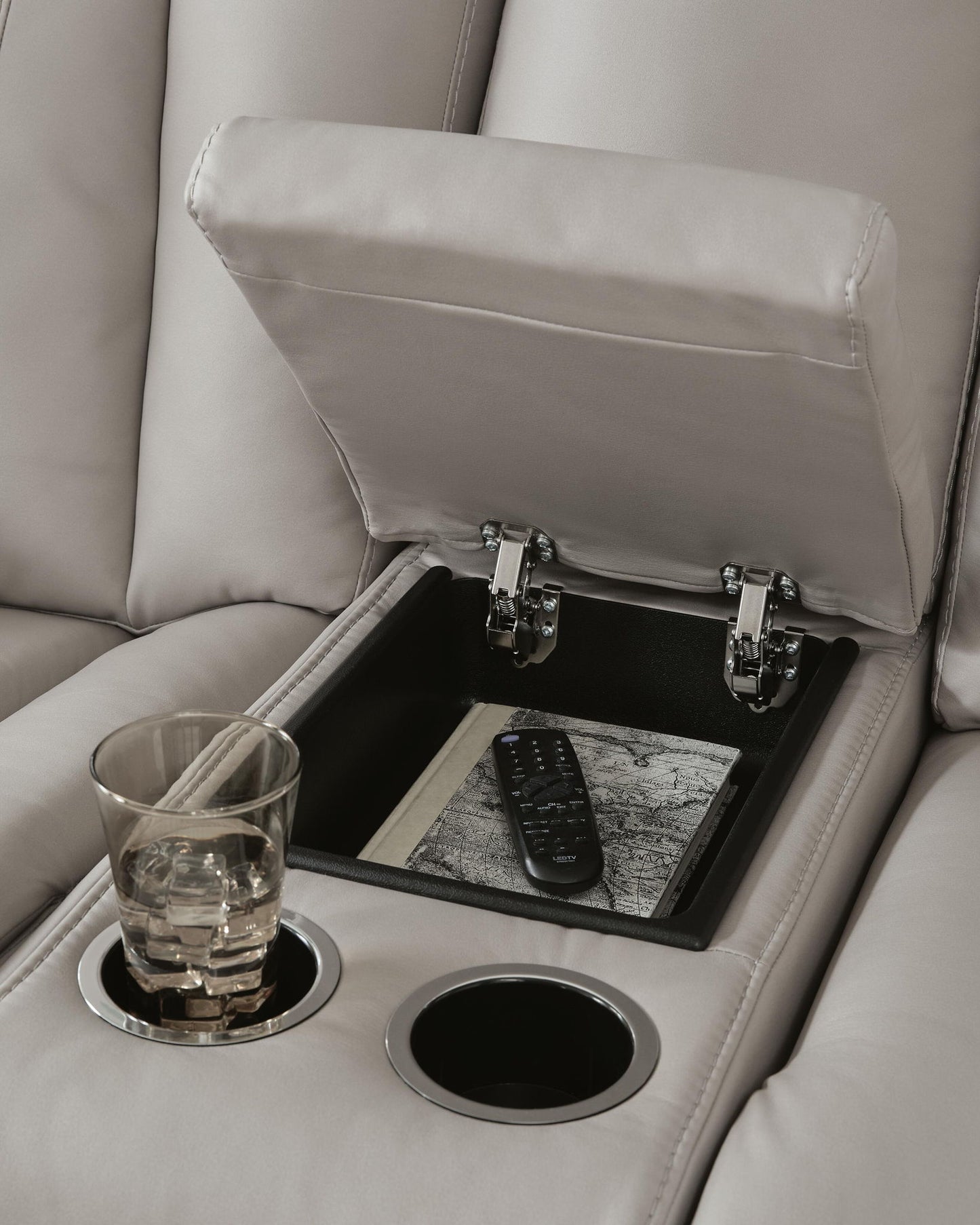 Elevate Edges - Glide Reclining Loveseat With Console - Coin
