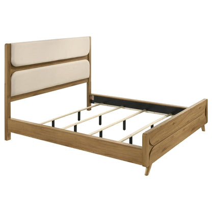 Bennett 78-inch California King Upholstered Panel Bed Cream and Light Oak