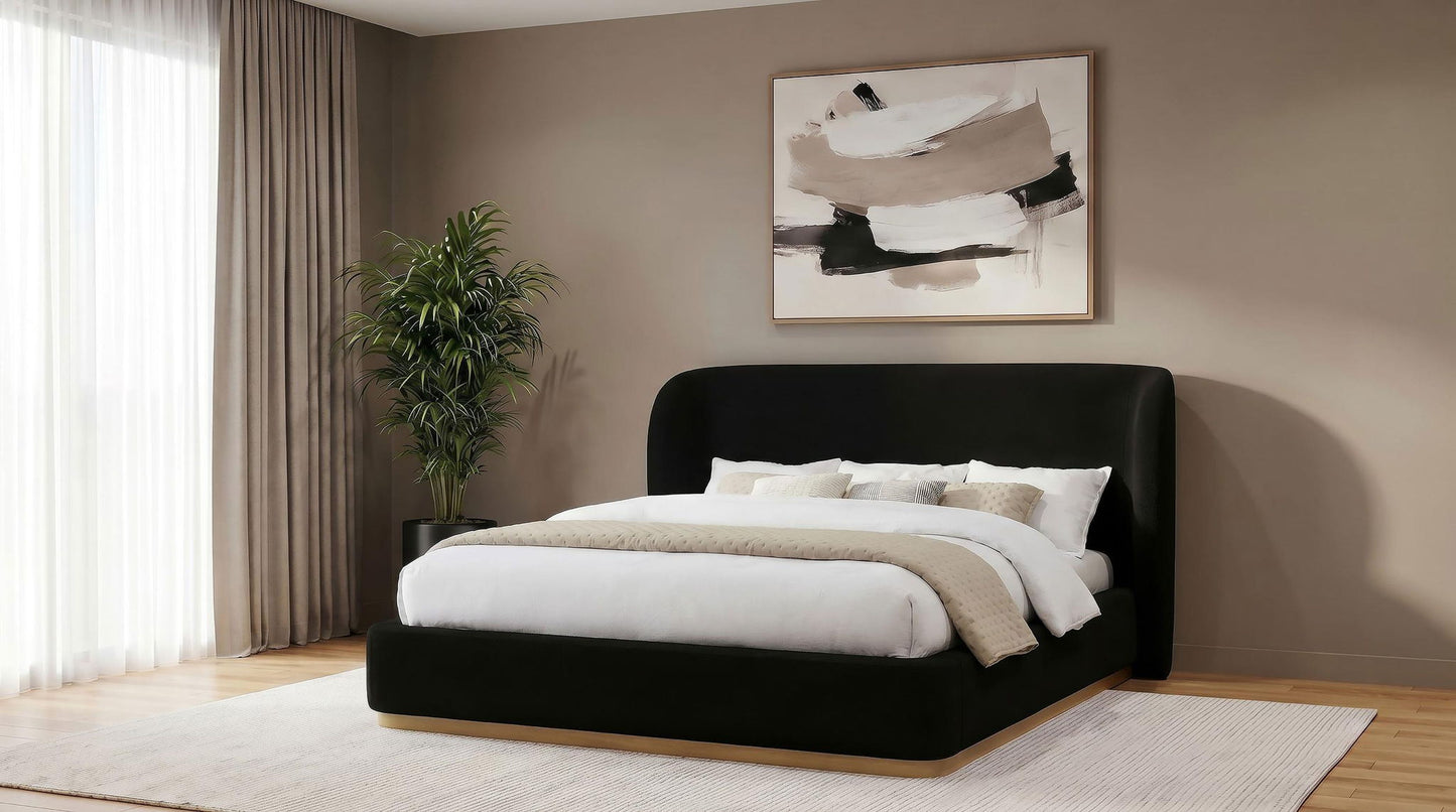 Blaire Upholstered Eastern King Wingback Platform Bed Black