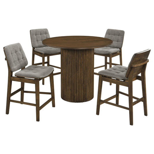 Hamlyn 5-piece Round Wood Counter Height Dining Set Grey and Walnut