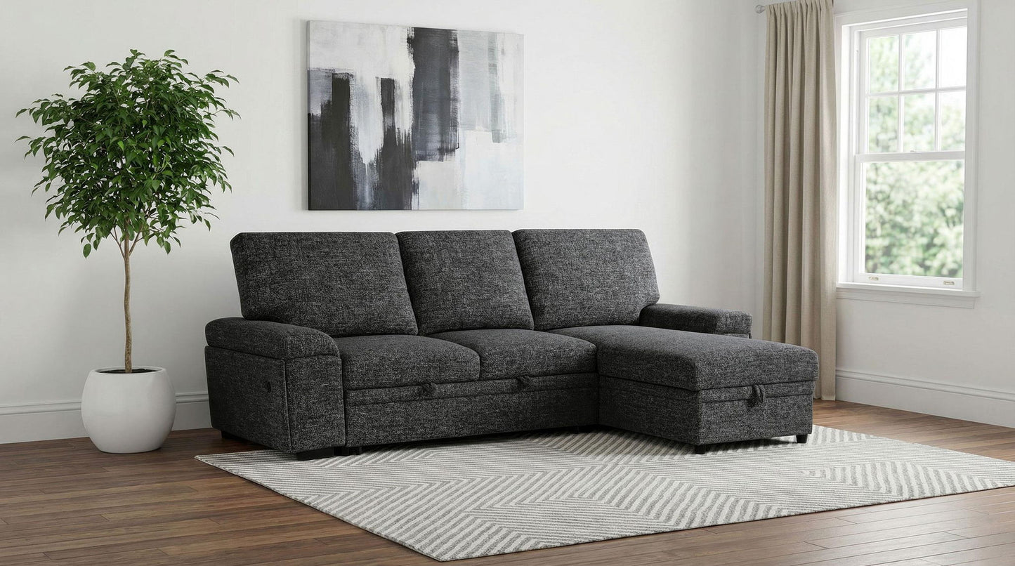 Demko Sleeper Sectional Sofa with Speaker and Storage Chaise Granite