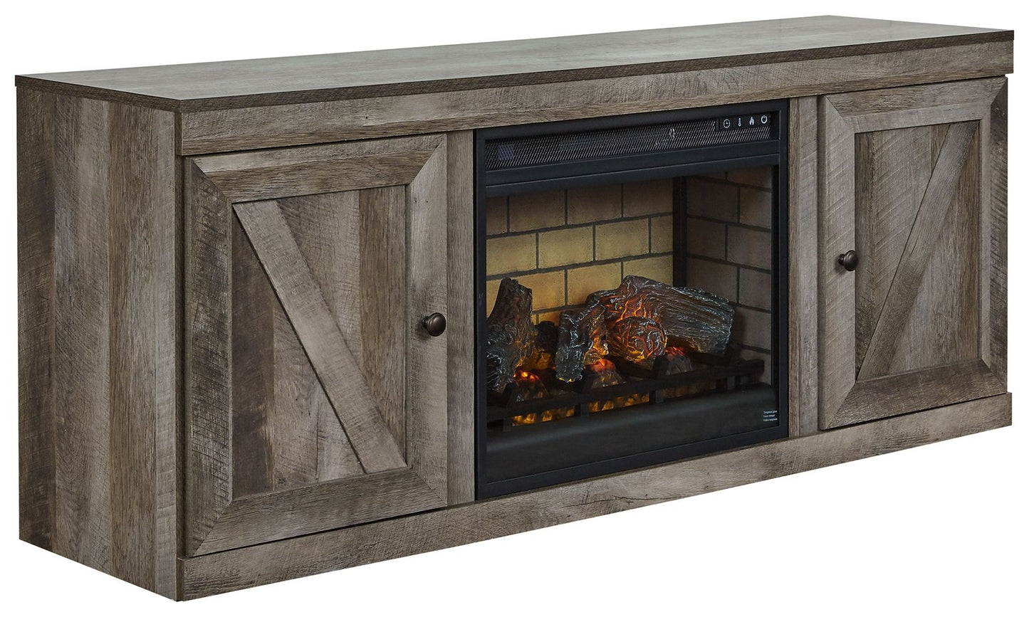 Wynnlow - TV Stand With Faux Firebrick Fireplace Insert - Gray