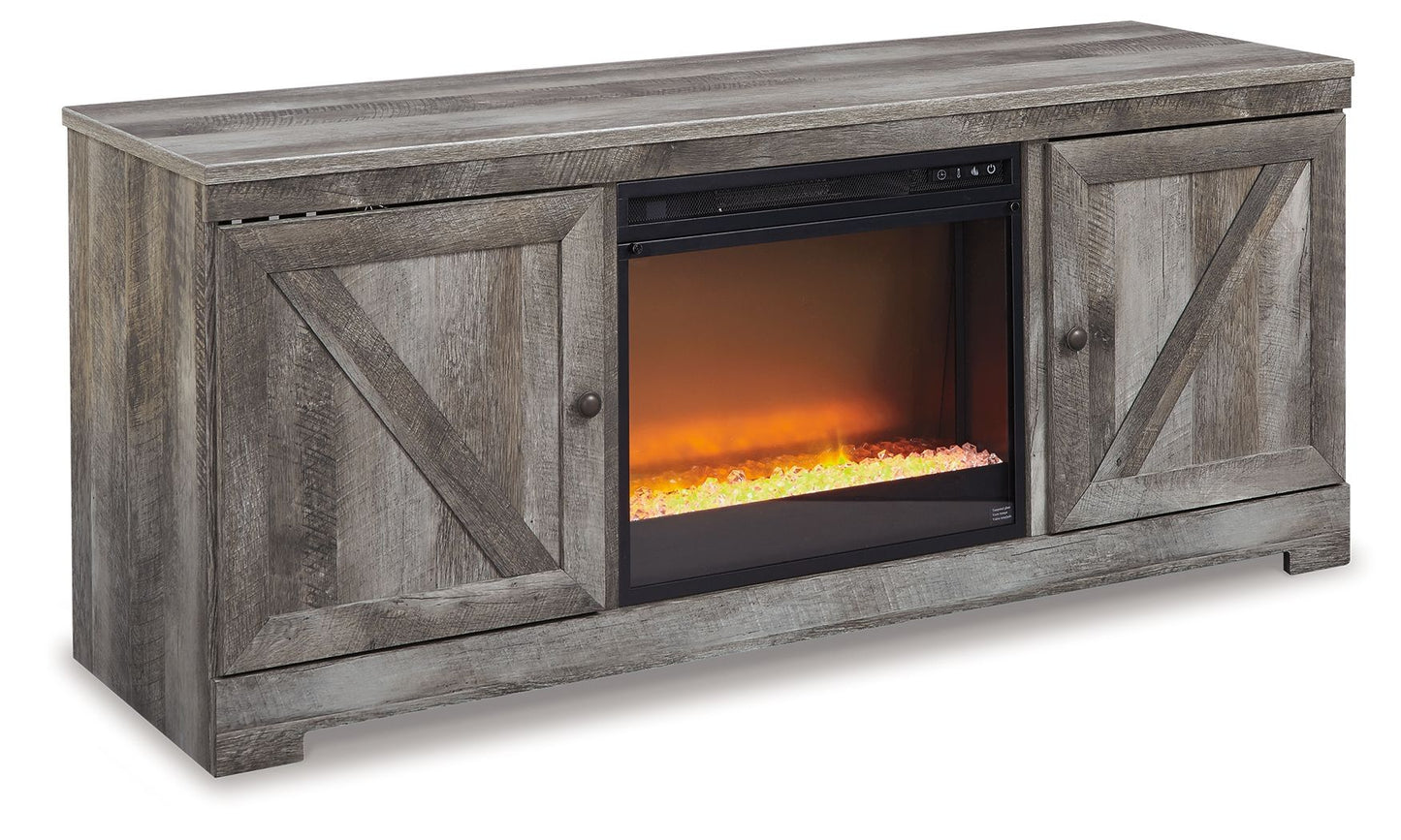 Wynnlow - 63" TV Stand With Glass/Stone Fireplace Insert - Gray