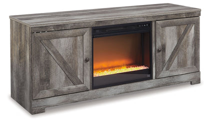Wynnlow - 63" TV Stand With Glass/Stone Fireplace Insert - Gray
