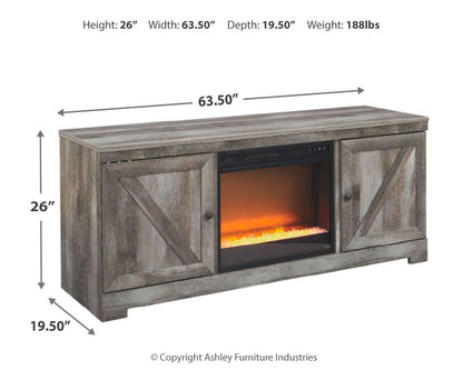 Wynnlow - 63" TV Stand With Glass/Stone Fireplace Insert - Gray