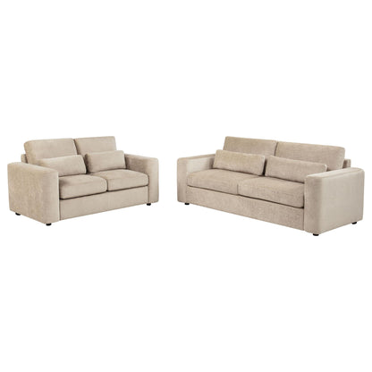 Amador 2-piece Chenille Upholstered Track Arm Sofa Set Camel