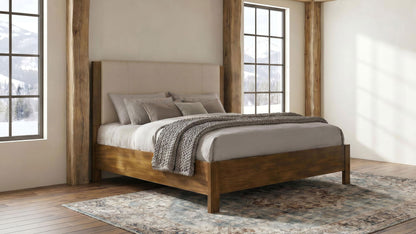 Adderley California King Wood Panel Bed Cream and Warm Brown