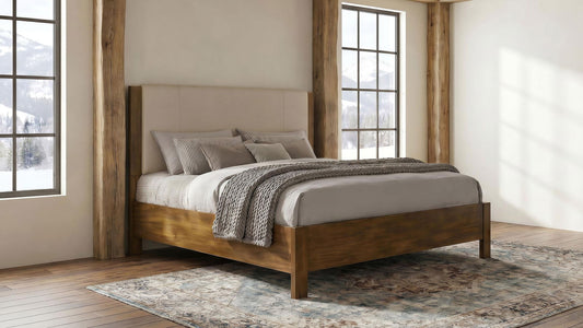 Adderley California King Wood Panel Bed Cream and Warm Brown