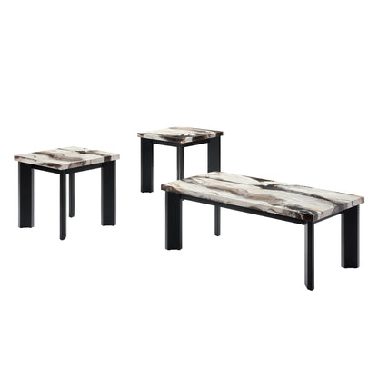 Strata - Faux Marble 3 Piece Occasional Set (1 Coffee & 2 End Tables) - Black / White