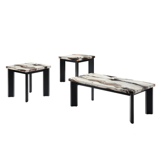 Strata - Faux Marble 3 Piece Occasional Set (1 Coffee & 2 End Tables) - Black / White