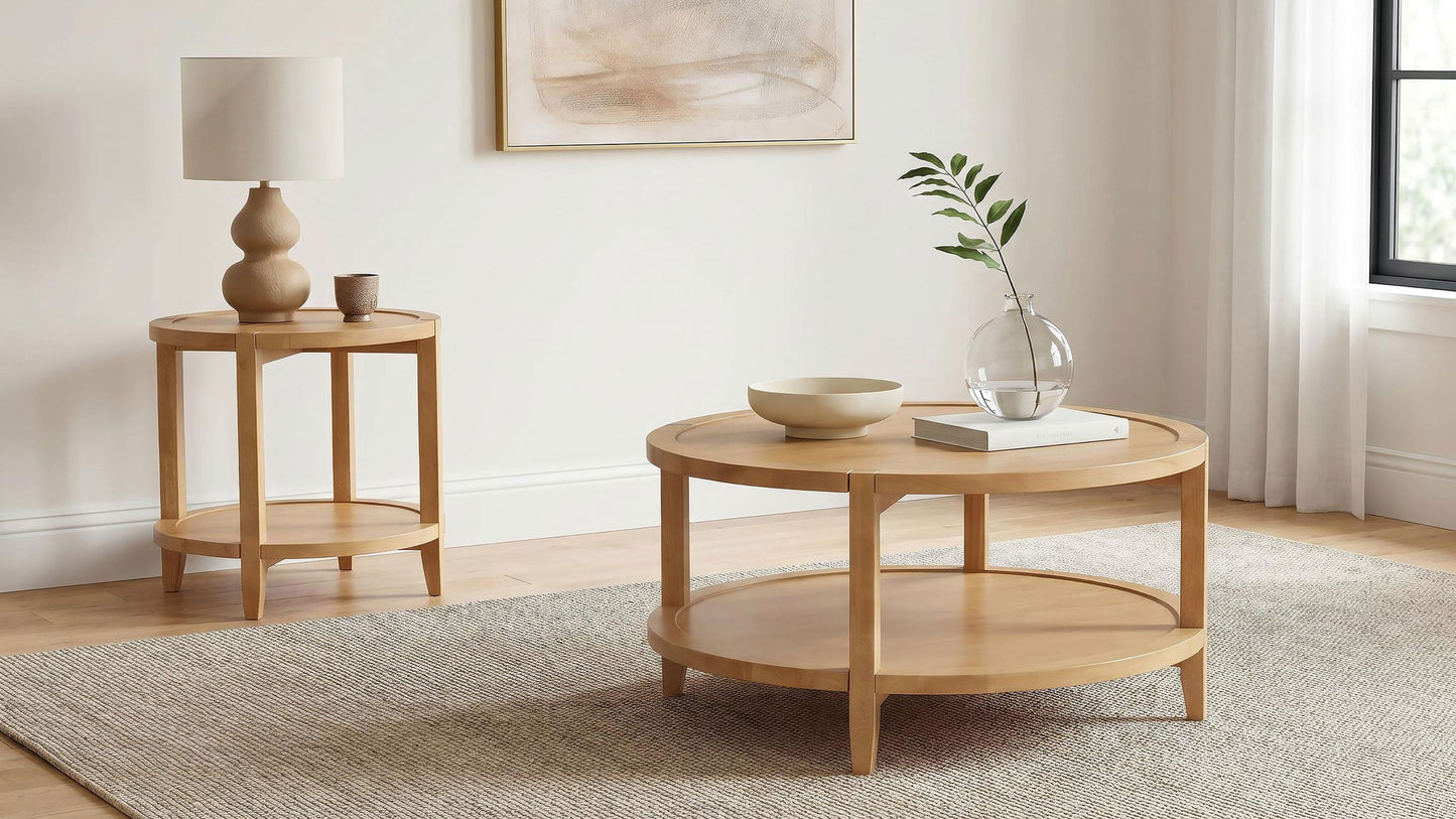 Camillo 2-piece Round Coffee and End Table Set Maple